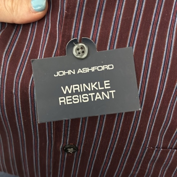 John Ashford Maroon with Light Blue Striped Button Down Shirt Size Large - Picture 6 of 10